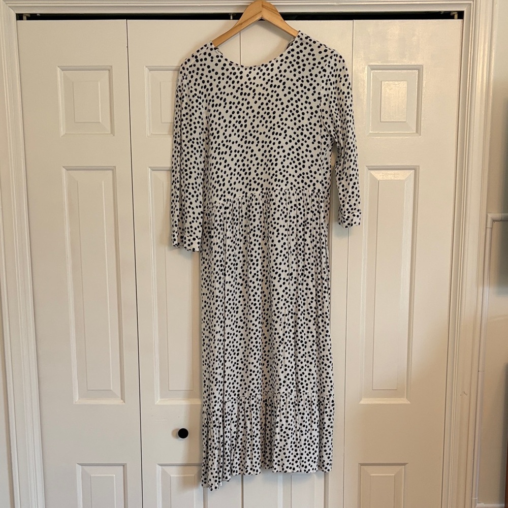 Zara White and Black Polka Dot Midi Dress